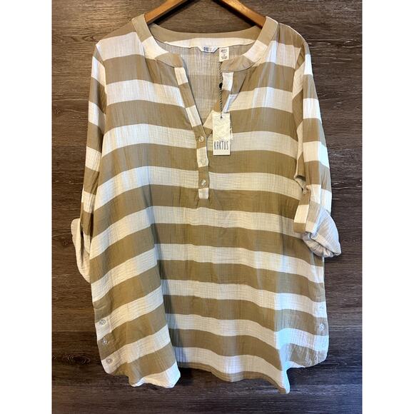Kaktus Beach Cover up Size XL Stripped Gauze Tan White Swimwear Vacation NEW - Picture 1 of 10